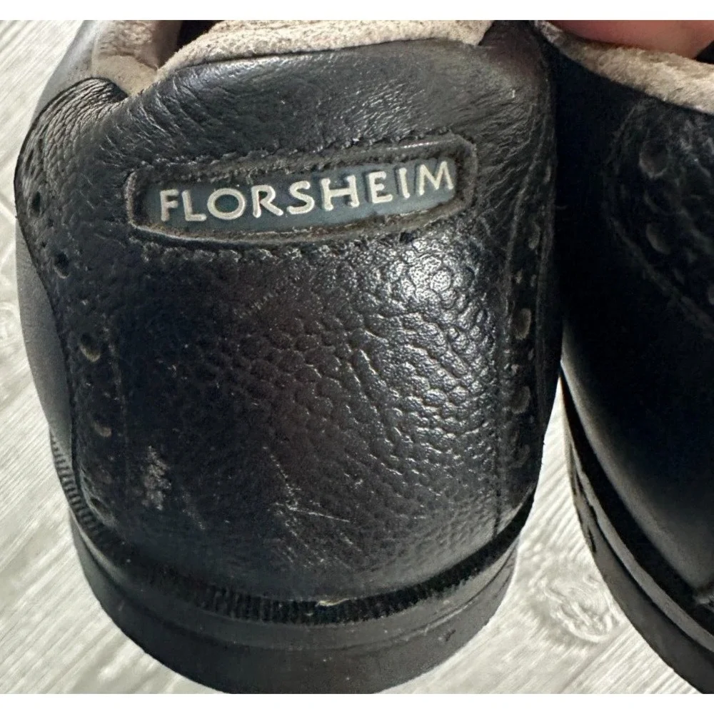 Florsheim Mens Black Leather Golf Shoes Oxfords Vintage Wingtip Size 8.5 M
